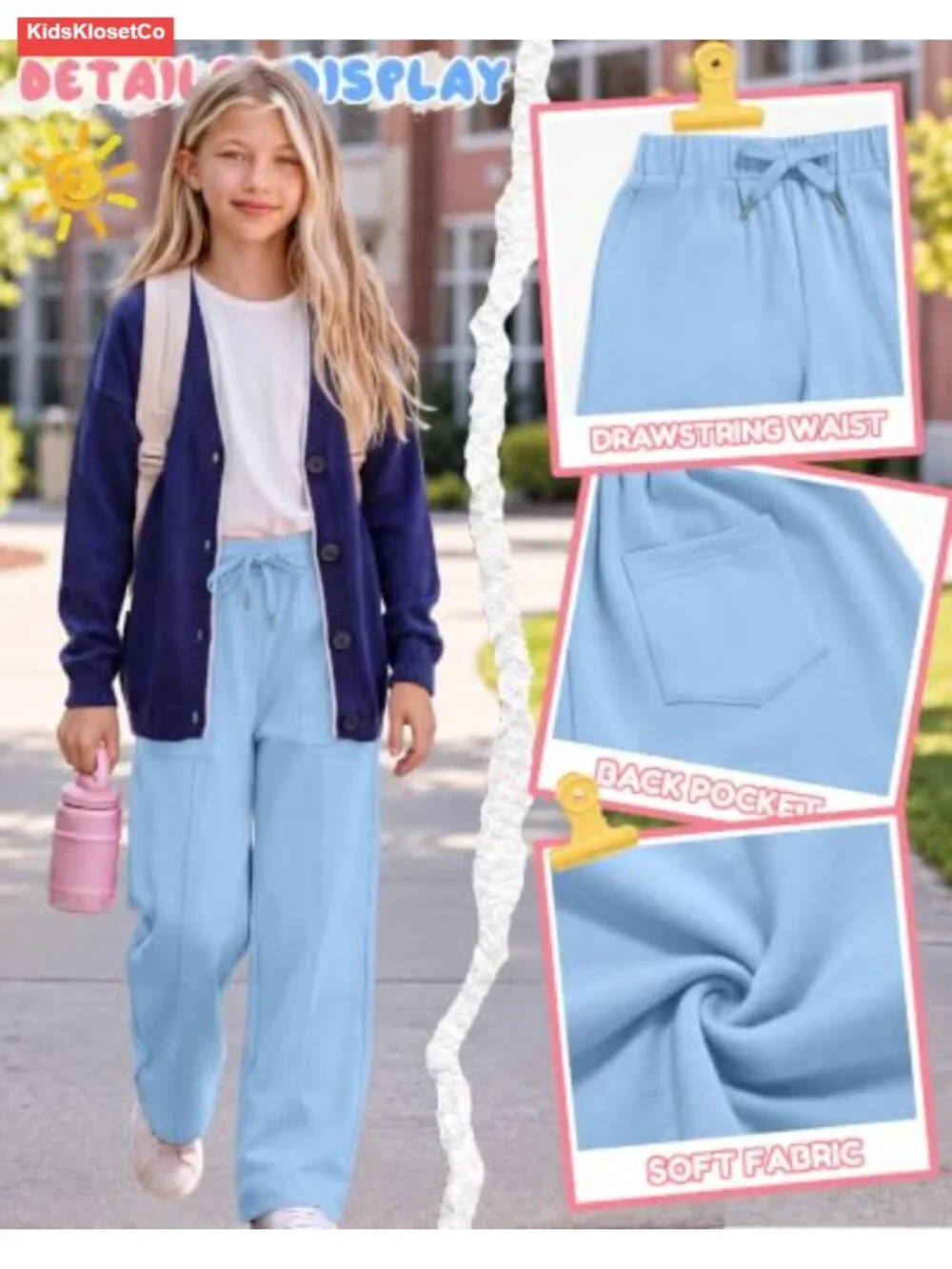 Girls Sweatpants 4 Pack Wide Leg Loose Fit Drawstring 95% Polyester 5% Spandex